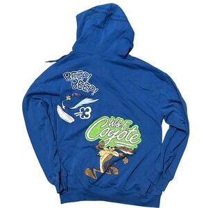Looney Tunes Road Runner Wile E Coyote Blue Zip Up Hoodie Adult L